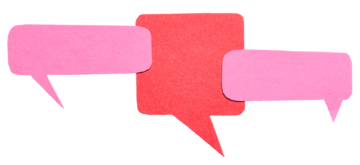 Pink red blank cut out cardboard paper speech bubbles with rough edges and copy space for text on transparent png background design element