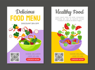 Salad Bowl Delicious Food Menu Banner Design Vector Template