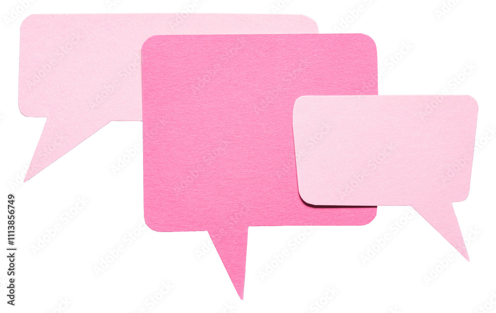 Poster Pink blank cut out cardboard paper speech bubbles with rough edges and copy space for text on transparent png background design element