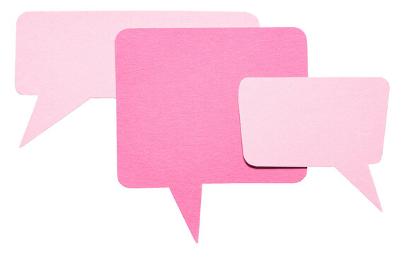 Pink blank cut out cardboard paper speech bubbles with rough edges and copy space for text on transparent png background design element