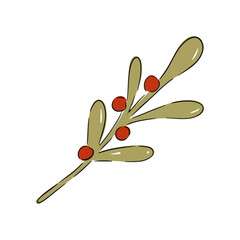 Hand drawn botanical illustration of an winter green branch with red berries showcasing natural beauty vector illustration