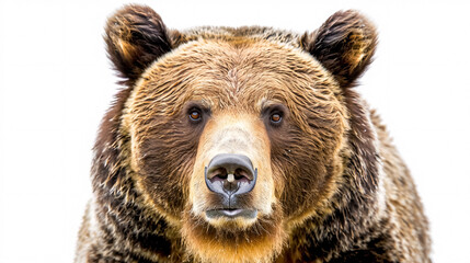 Portrait of a Grizzly Bear: Close-up, isolated on a white background.