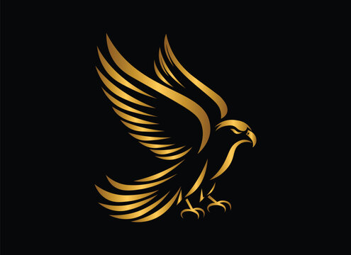 Golden eagle logo design, luxury golden eagle logo premium vector illustration, flying eagle graphic template, stylized bird logotype, luxury bird logo gradient design illustration