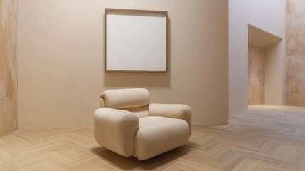 Modern Beige Chair and Blank Frame in Minimalist Room