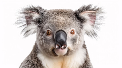 Portrait of a Koala: Close-up, isolated on a white background.