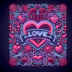 Valentines Day Background Retro Neon, Love