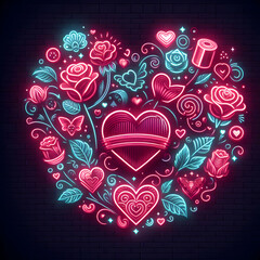 Valentines Day Background Retro Neon