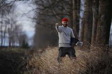 field autumn freedom man sweater, nature landscape