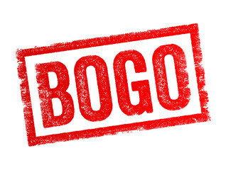 BOGO abbreviation stands for Buy One, Get One, it is a common marketing and sales promotion strategy, text concept stamp