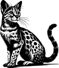 Savannah Cat Silhouette - Black Vector Cricut Design for T-Shirt Printing