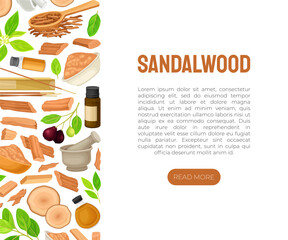 Sandalwood Banner Design with Fragrant Sticks and Essential Oil Vector Template
