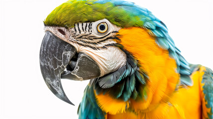 Portrait of a Parrot: Close-up, isolated on a white background.