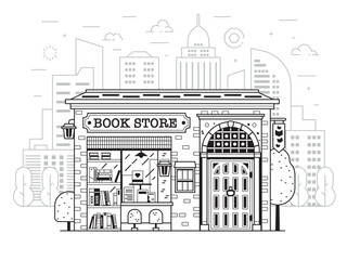 Public Book Store Building in Line Art