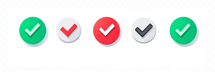 
Three green circular buttons with white checkmarks are arranged in a row on a white background. Generative AI