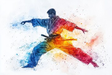 Fototapeta premium Dynamic watercolor painting of a judo move in vibrant colors