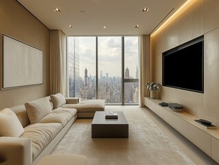 Fototapeta premium Modern Living Room with City View 