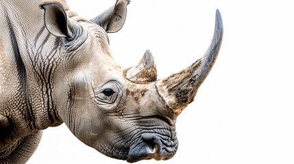 Fototapeta premium Portrait of a Rhinoceros: Close-up, isolated on a white background.
