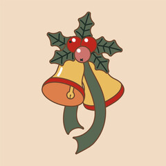 Two Christmas bells. Symbol of the holiday. Flat vector illustration.