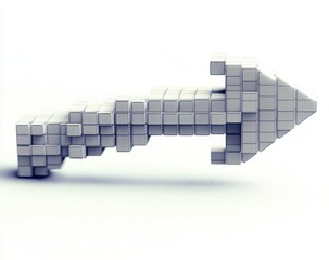 3D arrow made of white cubes on white background.