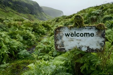 Obraz premium The sign that welcomes tourists to the forest.