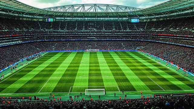 Exciting Match at the Filled Stadium With Fans Cheering for Their Teams in an Intense Atmosphere