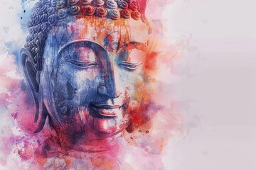head of Lord Buddha digital art collage combined with watercolor