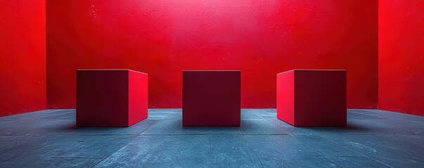 Minimalistic red cubes on a bold, vibrant red background