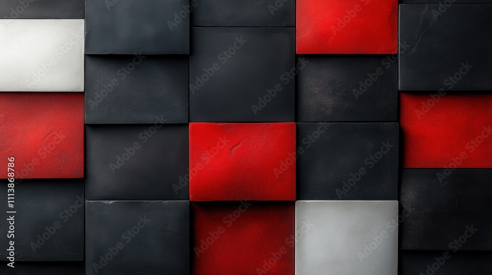Aufkleber abstract composition of red and black tiles set in a modern geometric pattern, creating a dynamic vi