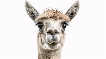 Obraz premium Portrait of a Surprised Alpaca: Close-up, isolated on a white background.