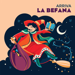 Witch like old woman who delivers gifts to children throughout Italy on Epiphany Eve Illustration