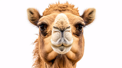 Fototapeta premium Portrait of a Surprised Camel: Close-up, isolated on a white background.
