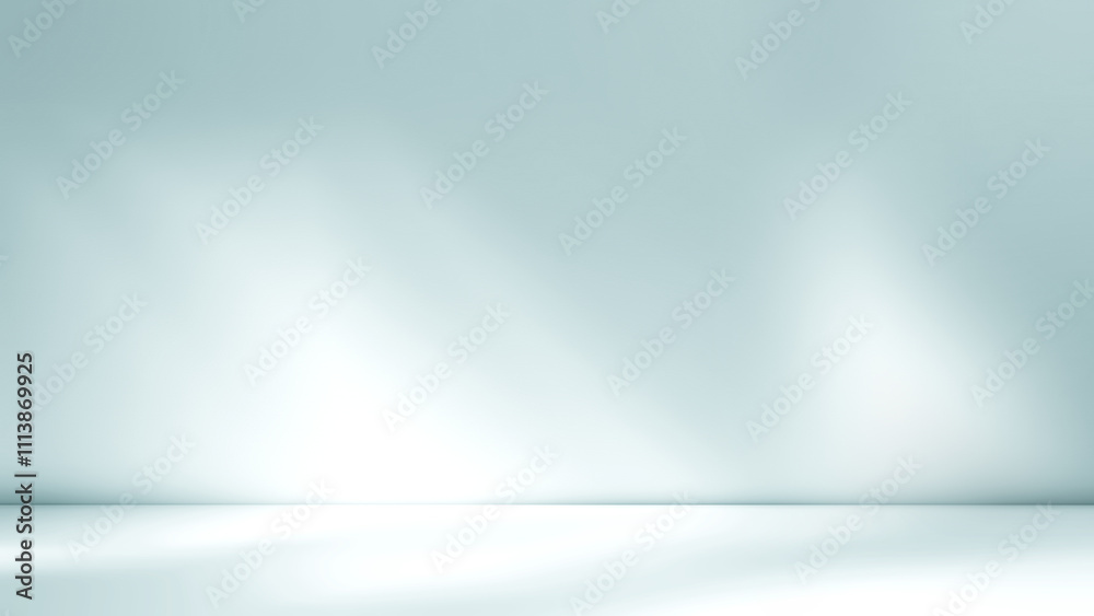 Aufkleber shadow and light from windows on plaster wall. minimal abstract light blue background for product pr