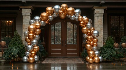 Fototapeta premium Elegant gold and silver balloon archway entrance.
