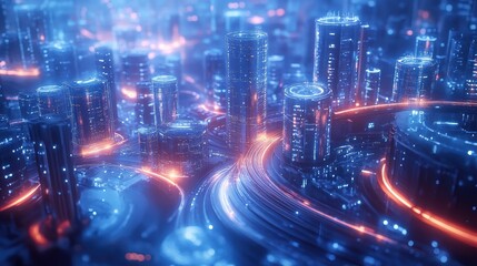 Obraz premium Aerial view of smart city with highspeed internet data streams