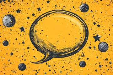 Comic book style speech bubble with stars on yellow background