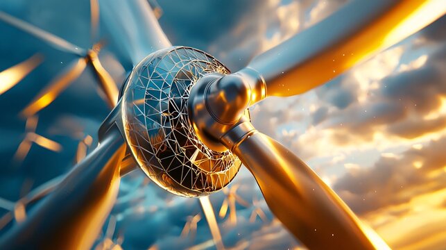 Renewable Energy and Green Technologies Concept. Innovative Wind Turbine Close-Up Against Dramatic Sky - Powered by Adobe