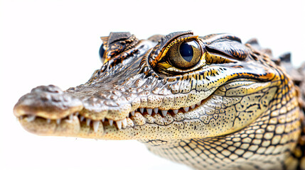 Fototapeta premium Portrait of a Surprised Crocodile: Close-up, isolated on a white background.