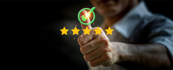 Man highlights top-tier service and quality assurance; focusing on premium offerings, business excellence, and service optimization with five-star standards.