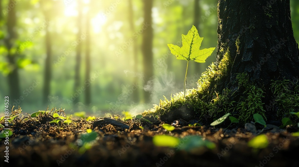 Aufkleber rising steam from lush forest floor enchanting nature scene captured in a tranquil environment close