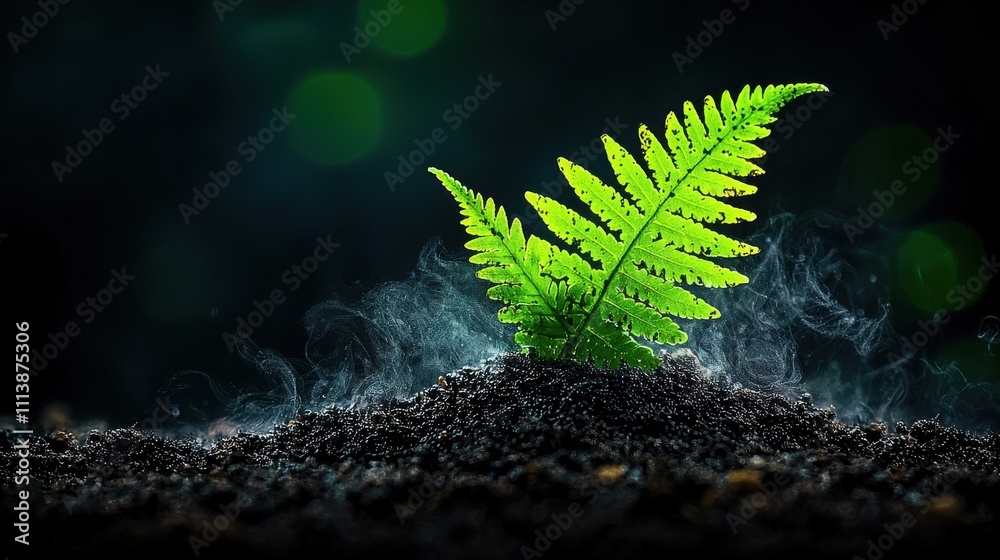 Aufkleber captivating closeup of a fern leaf in misty surrounding nature photography indoor macro vibrant gree