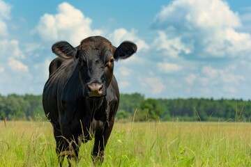 Black angus cow in a pasture.