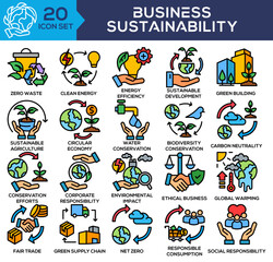 Business Sustainability Lineal Color Icon Set Collection