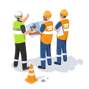 supervisor commanding foreman working on construction site work team work concept isometric isolated on white background