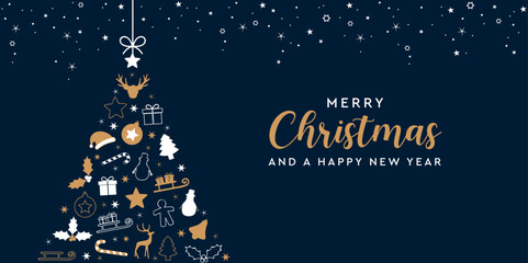 christmas greeting card with decorative fir tree vector illustration