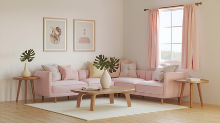 Fototapeta premium Modern Pink Living Room Interior Design