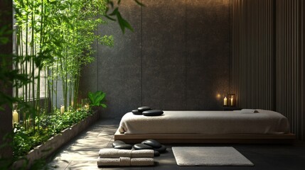 Serene Spa Room Design With Bamboo And Stone Accents