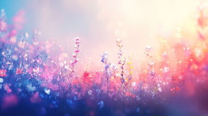 Dreamlike Field Of Pastel Blossoms In Soft Sunlight
