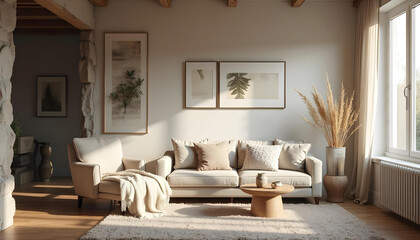 a modern living room with sofa and couch