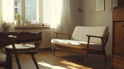 Sunlight Illuminates Mid Century Modern Chair In Room