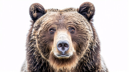 Portrait of a Surprised Grizzly Bear: Close-up, isolated on a white background.